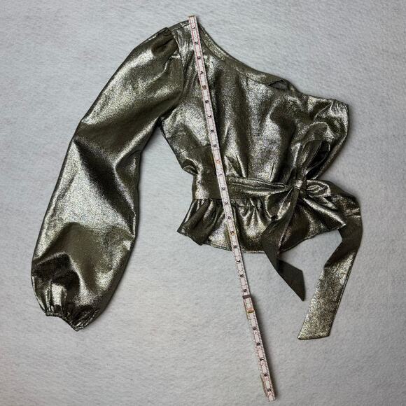 Show Me Your MuMu Silver One-Shoulder Crop Top Puff Sleeve - Picture 9 of 9